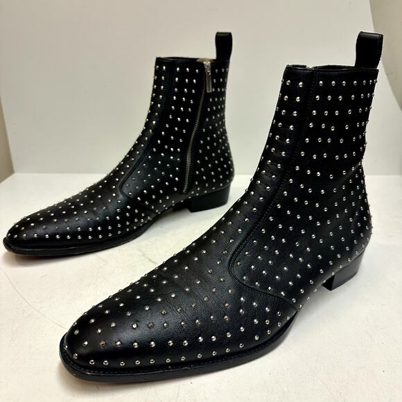 VERY GOOD ORO Los Angeles Milan Studded Zip-up Ankle Boots Black Men\'s 14 D main image 10